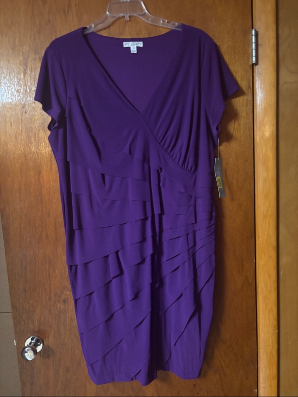 London Times Purple Asymmetrical Ruffle Wrap Dress NWT